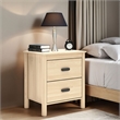 Abis Nightstand- 2 Drawers- Natural Brown Wood- Black Handles- 24 Inch