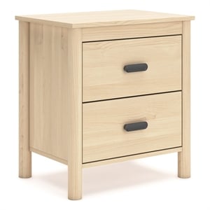 Abis Nightstand- 2 Drawers- Natural Brown Wood- Black Handles- 24 Inch