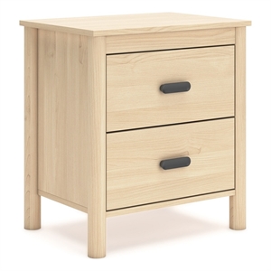 Abis Nightstand- 2 Drawers- Natural Brown Wood- Black Handles- 24 Inch