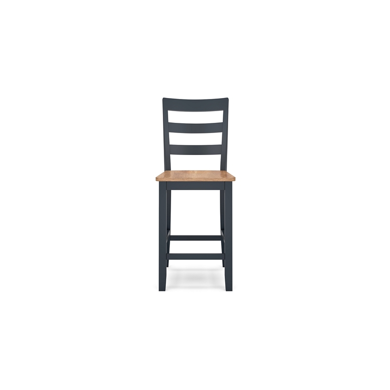 Gasy Counter Height Chair Set of 2- Dark Blue Solid Wood- Brown Seat