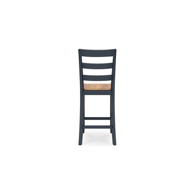 Gasy Counter Height Chair Set of 2- Dark Blue Solid Wood- Brown Seat