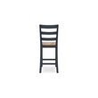 Gasy Counter Height Chair Set of 2- Dark Blue Solid Wood- Brown Seat