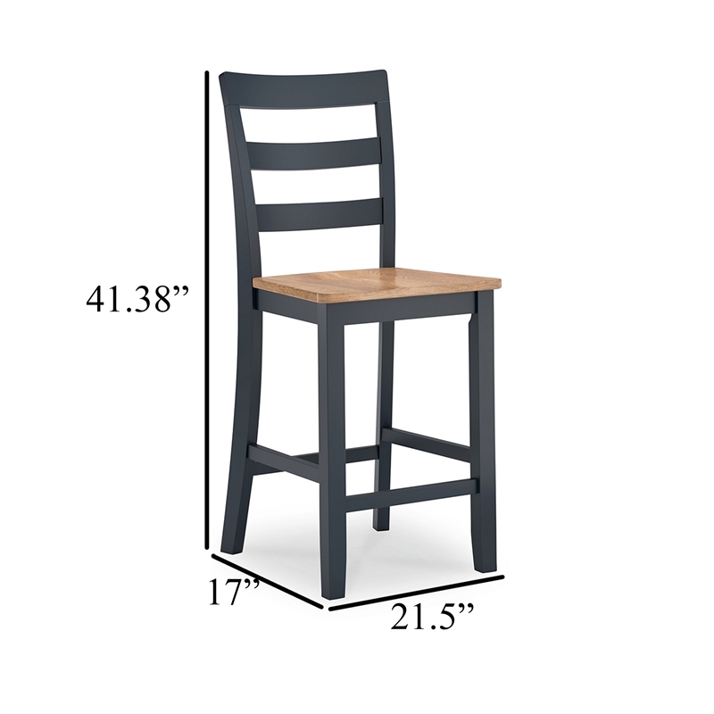 Gasy Counter Height Chair Set of 2- Dark Blue Solid Wood- Brown Seat
