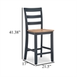 Gasy Counter Height Chair Set of 2- Dark Blue Solid Wood- Brown Seat