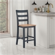 Gasy Counter Height Chair Set of 2- Dark Blue Solid Wood- Brown Seat