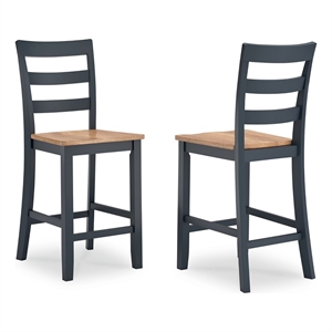 Gasy Counter Height Chair Set of 2- Dark Blue Solid Wood- Brown Seat