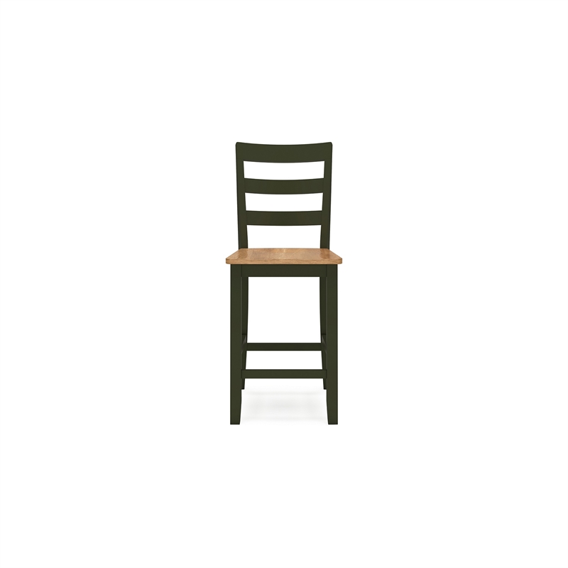 Gasy Counter Height Chair Set of 2- Dark Green Solid Wood- Brown Seat