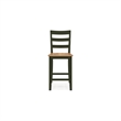 Gasy Counter Height Chair Set of 2- Dark Green Solid Wood- Brown Seat