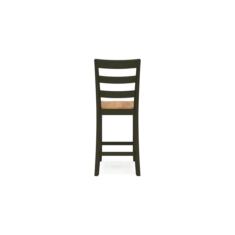 Gasy Counter Height Chair Set of 2- Dark Green Solid Wood- Brown Seat