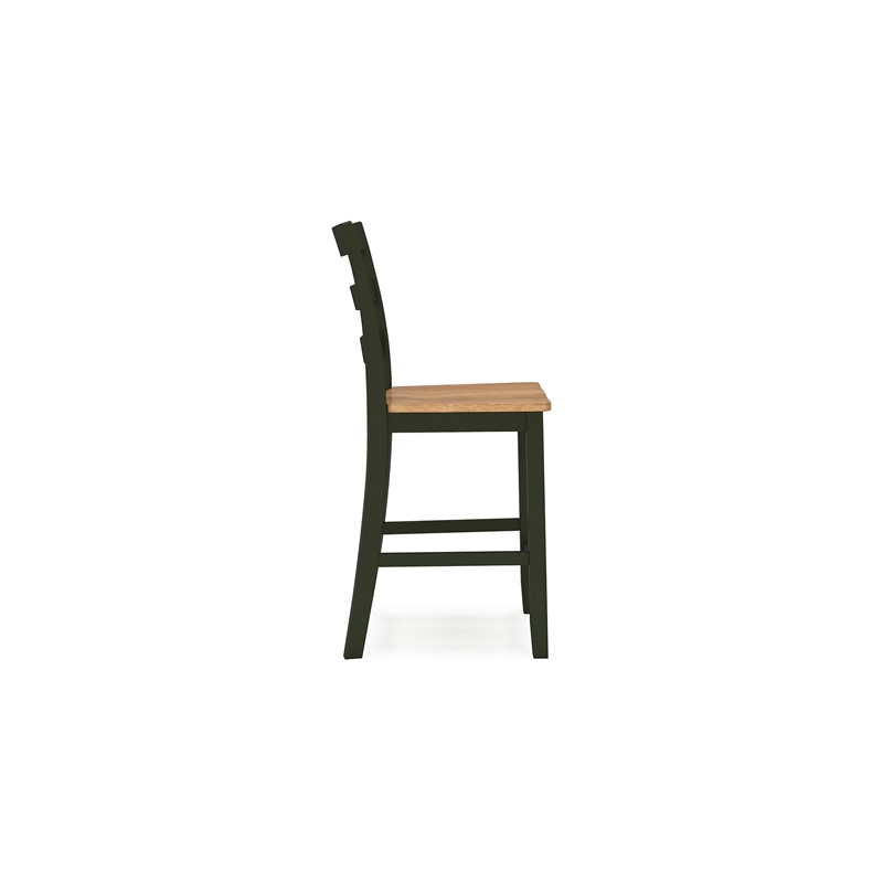 Gasy Counter Height Chair Set of 2- Dark Green Solid Wood- Brown Seat