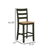 Gasy Counter Height Chair Set of 2- Dark Green Solid Wood- Brown Seat