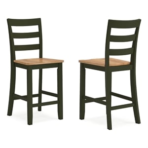 Gasy Counter Height Chair Set of 2- Dark Green Solid Wood- Brown Seat