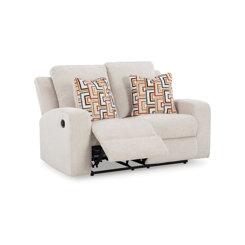 Genna Manual Recliner Loveseat- Light Beige Polyester 2 Pillow 64 Inch
