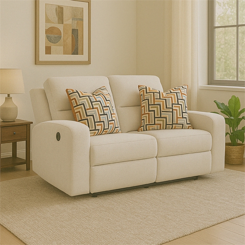 Genna Manual Recliner Loveseat- Light Beige Polyester 2 Pillow 64 Inch