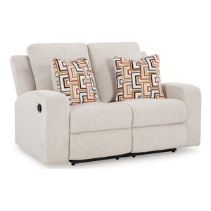 Genna Manual Recliner Loveseat- Light Beige Polyester 2 Pillow 64 Inch