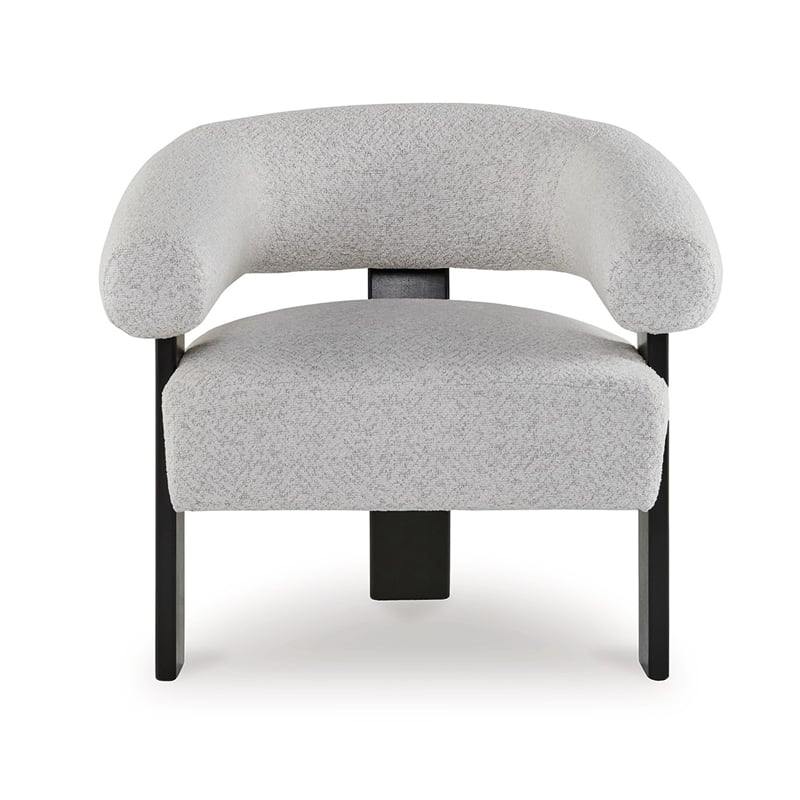 Tisa Accent Chair- Gray Polyester- 3 Leg Black Wood Frame Round Barrel Back