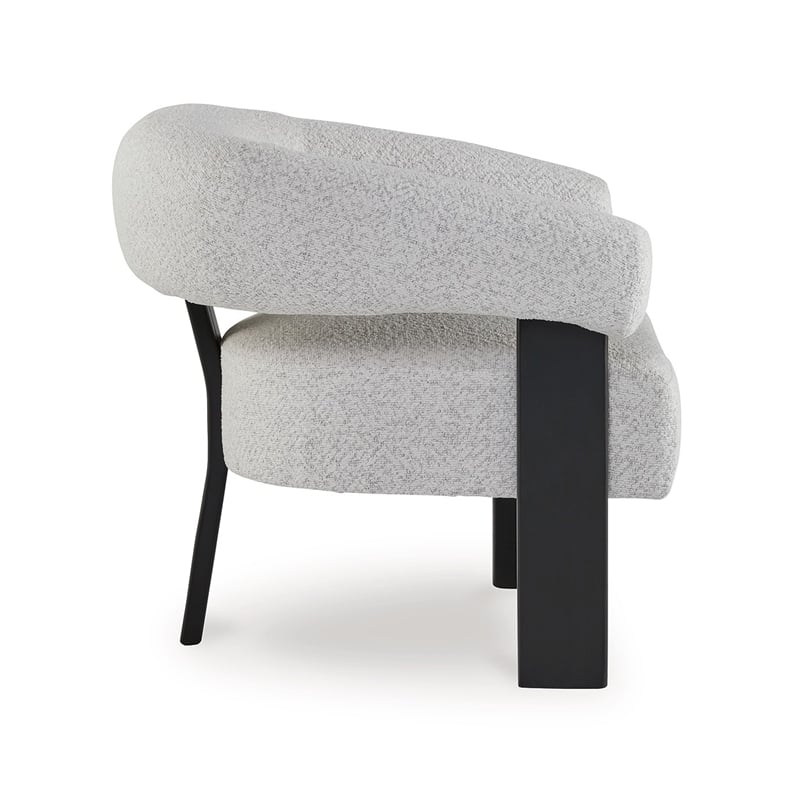 Tisa Accent Chair- Gray Polyester- 3 Leg Black Wood Frame Round Barrel Back