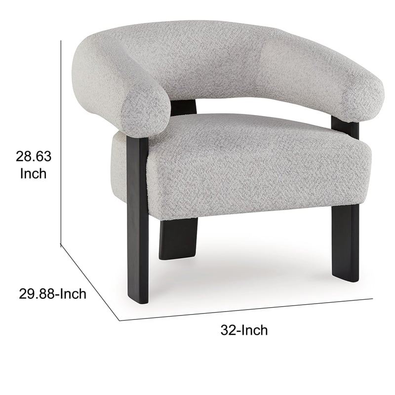 Tisa Accent Chair- Gray Polyester- 3 Leg Black Wood Frame Round Barrel Back