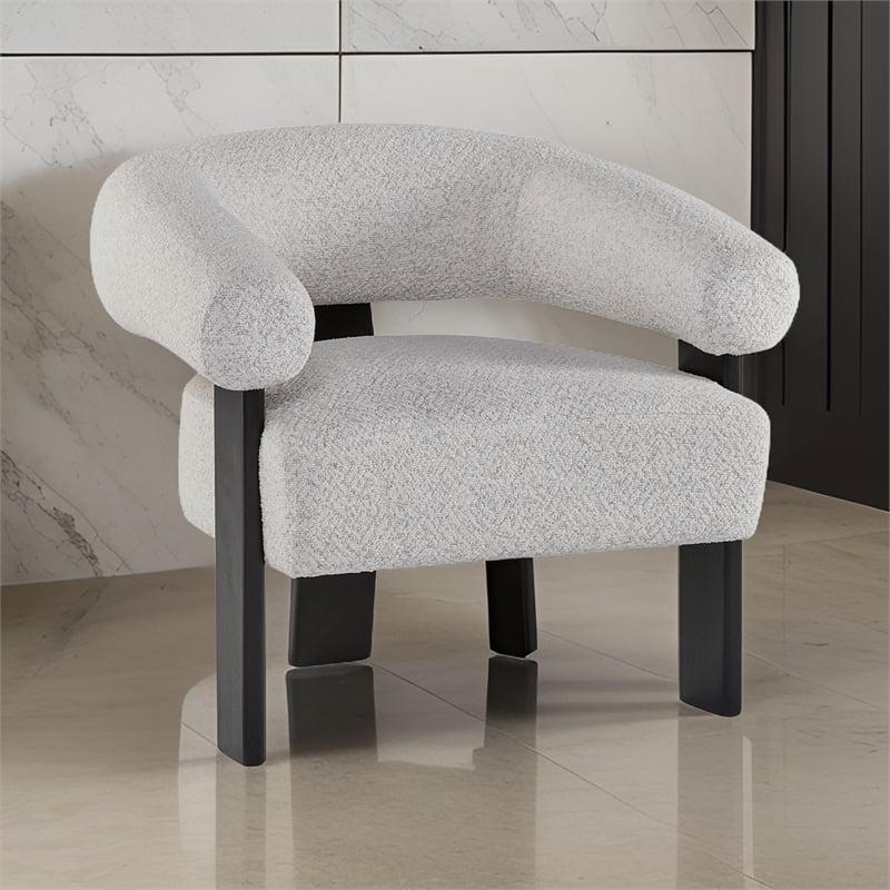 Tisa Accent Chair- Gray Polyester- 3 Leg Black Wood Frame Round Barrel Back
