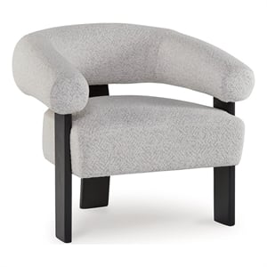 Tisa Accent Chair- Gray Polyester- 3 Leg Black Wood Frame Round Barrel Back