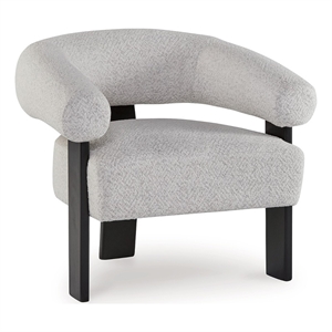 Tisa Accent Chair- Gray Polyester- 3 Leg Black Wood Frame Round Barrel Back