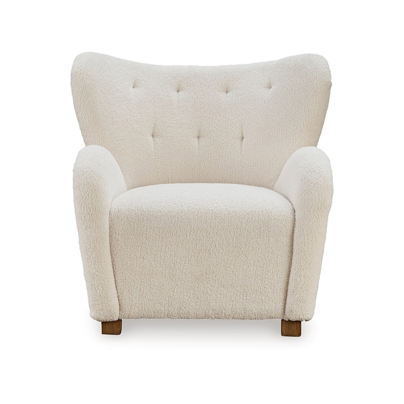 Lao Accent Chair- Wingback Design- Cushioned Tufted Back- Beige- Brown