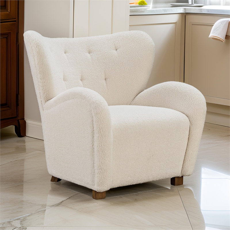 Lao Accent Chair- Wingback Design- Cushioned Tufted Back- Beige- Brown