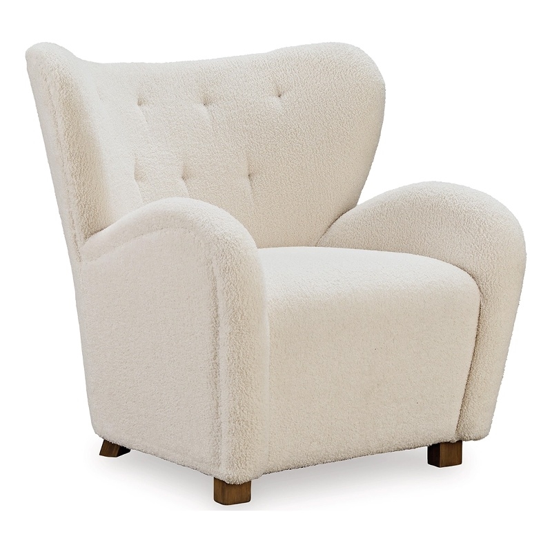 Lao Accent Chair- Wingback Design- Cushioned Tufted Back- Beige- Brown