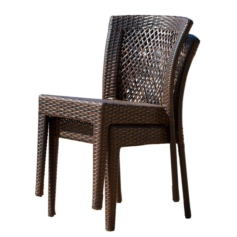Outdoor Stackable Set of 2 Dining Chairs- 21 Inch Dark Brown PE Rattan Woven