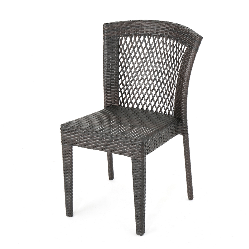 Outdoor Stackable Set of 2 Dining Chairs- 21 Inch Dark Brown PE Rattan Woven