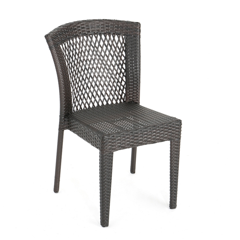 Outdoor Stackable Set of 2 Dining Chairs- 21 Inch Dark Brown PE Rattan Woven