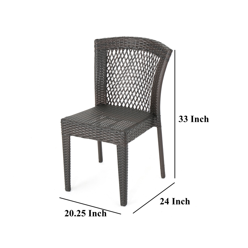 Outdoor Stackable Set of 2 Dining Chairs- 21 Inch Dark Brown PE Rattan Woven