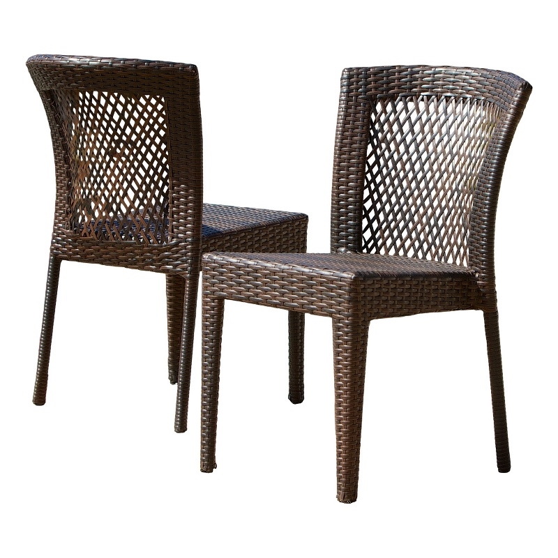 Outdoor Stackable Set of 2 Dining Chairs- 21 Inch Dark Brown PE Rattan Woven
