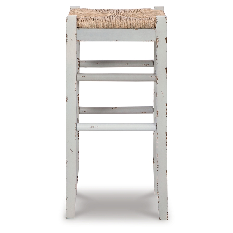 Anya Bar Height Stool Set of 2- Brown Woven Seat- 30 Inch Rustic White