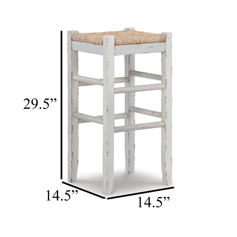 Anya Bar Height Stool Set of 2- Brown Woven Seat- 30 Inch Rustic White