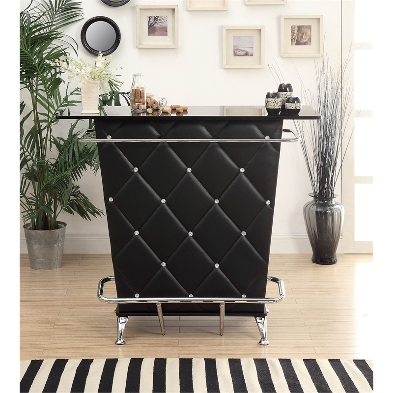 Contemporary Style Leatherette Padded Bar Table With Button Tufting- Black