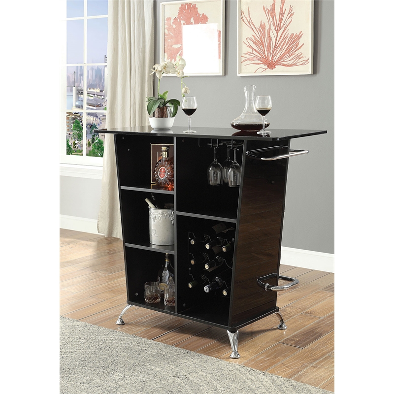 Contemporary Style Leatherette Padded Bar Table With Button Tufting- Black