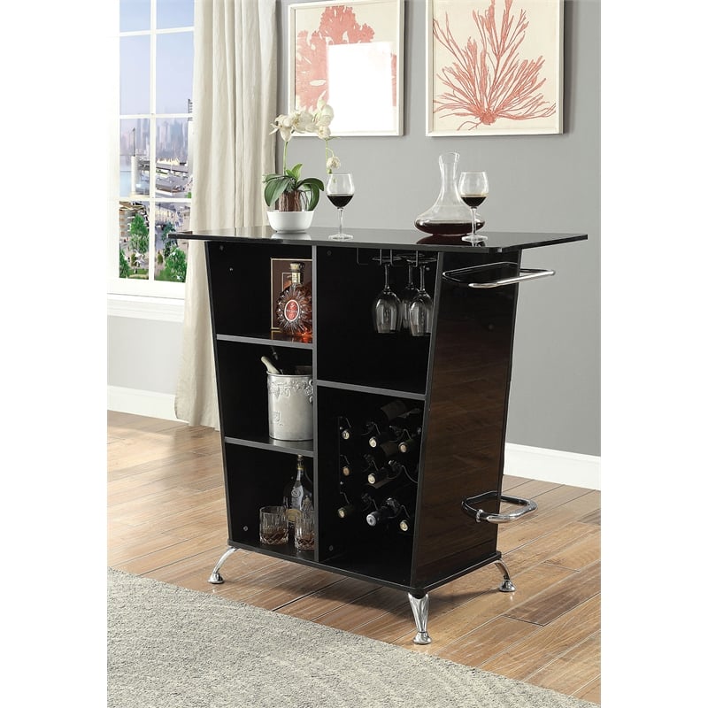 Contemporary Style Leatherette Padded Bar Table With Button Tufting- Black