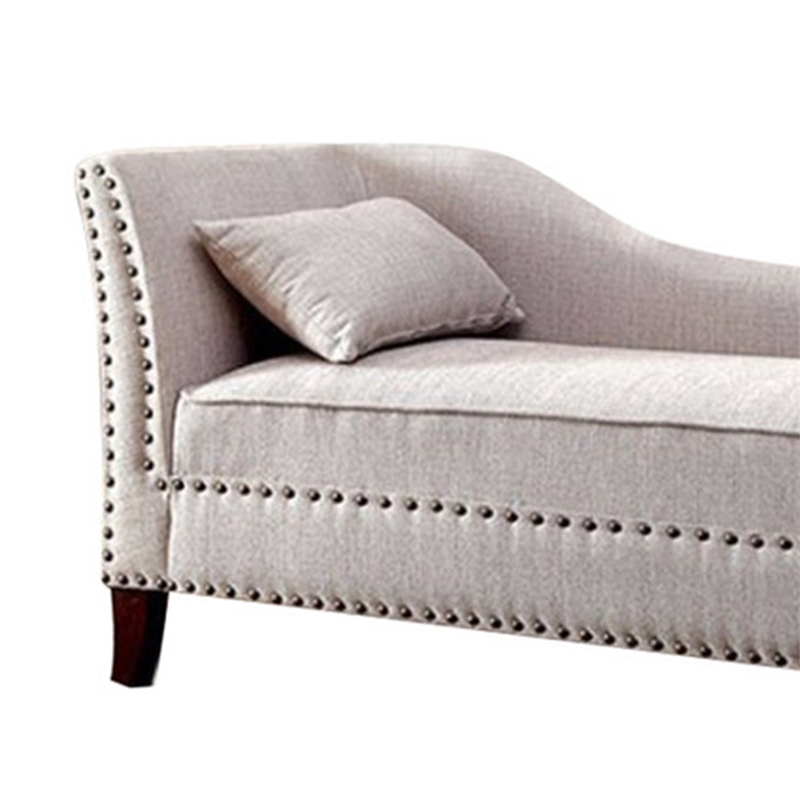 Fabric Upholstered Chaise with Pillow and Nailhead Trim- Light Gray