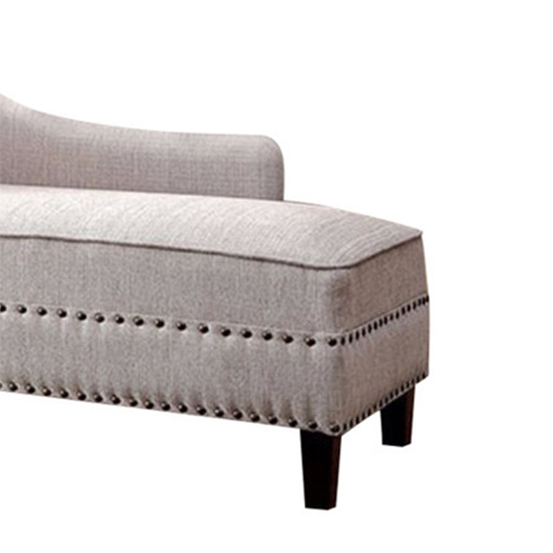 Fabric Upholstered Chaise with Pillow and Nailhead Trim- Light Gray