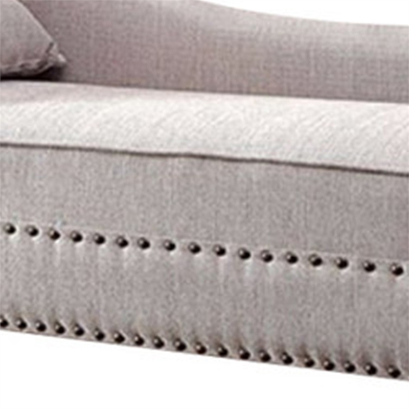 Fabric Upholstered Chaise with Pillow and Nailhead Trim- Light Gray