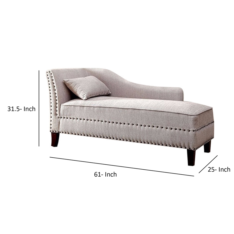 Fabric Upholstered Chaise with Pillow and Nailhead Trim- Light Gray