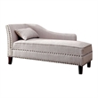 Fabric Upholstered Chaise with Pillow and Nailhead Trim- Light Gray