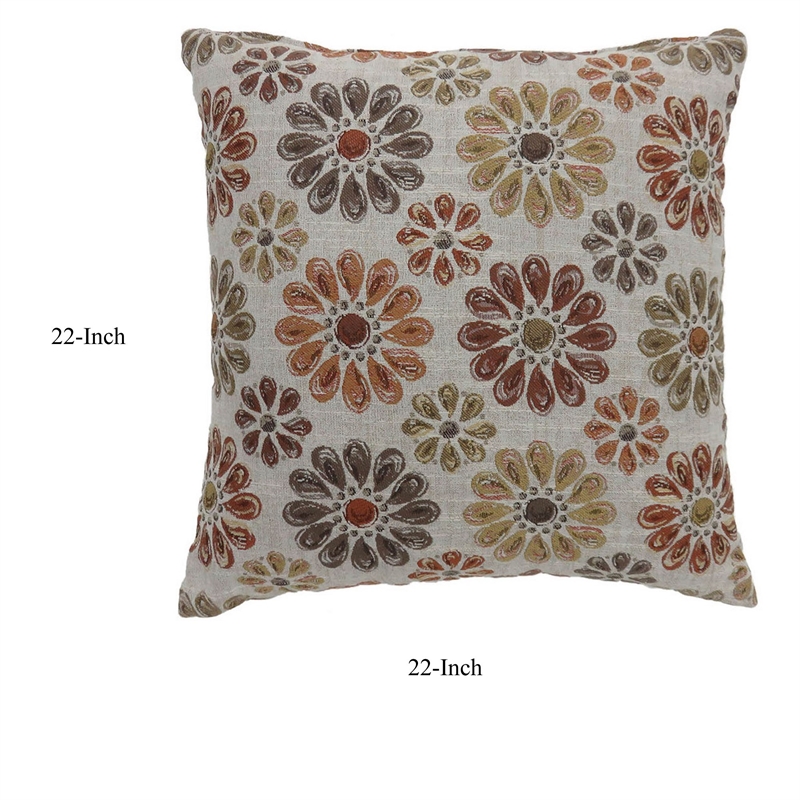Contemporary Style Floral Designed Set of 2 Throw Pillows- Orange