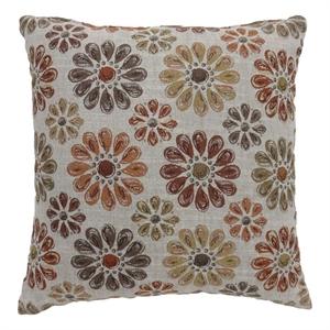 Contemporary Style Floral Designed Set of 2 Throw Pillows- Orange