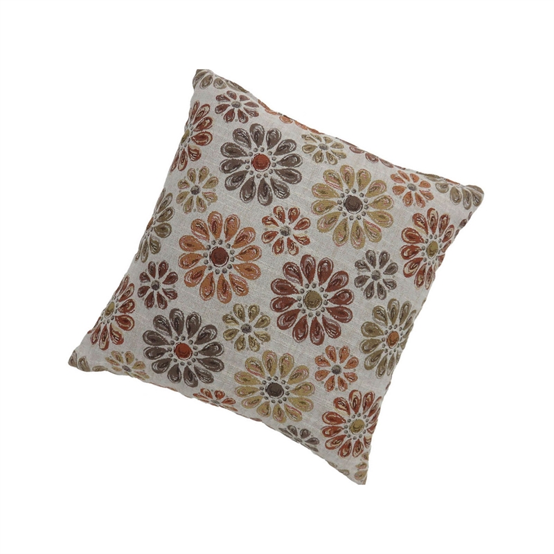 Contemporary Style Floral Designed Set of 2 Throw Pillows- Orange
