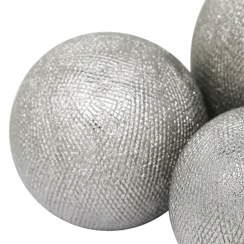 Decorative Ceramic Orbs with Textured Design- Silver- Set of Three