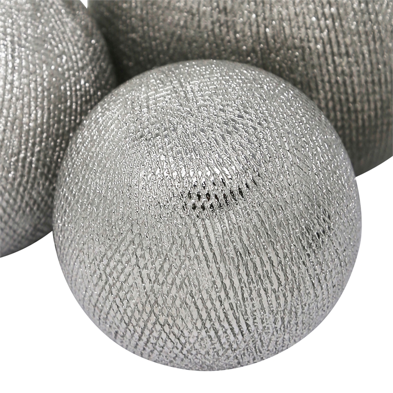Decorative Ceramic Orbs with Textured Design- Silver- Set of Three