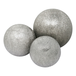 Decorative Ceramic Orbs with Textured Design- Silver- Set of Three