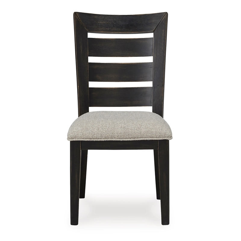 Sili 24 Inch Dining Chair Set of 2- Cushioned- Ladder Back- Black- Gray